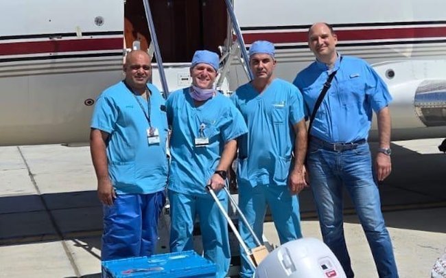 Israel's Rabin Medical Center's Transplant Team on their way to Cyprus to retrieve heart and lung donations [Photo: Rabin Medical Center]